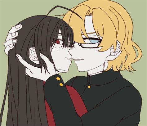 the hair and eye colours can be changed, and each hair parts colour is picked individually. . Picrew boy and girl kiss